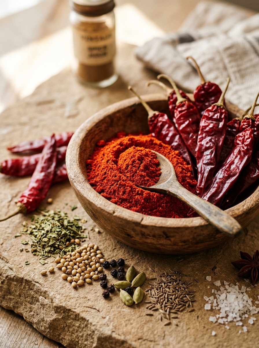 Sun-Dried Royal Kashmiri Red Chillies and Pure Red Powder